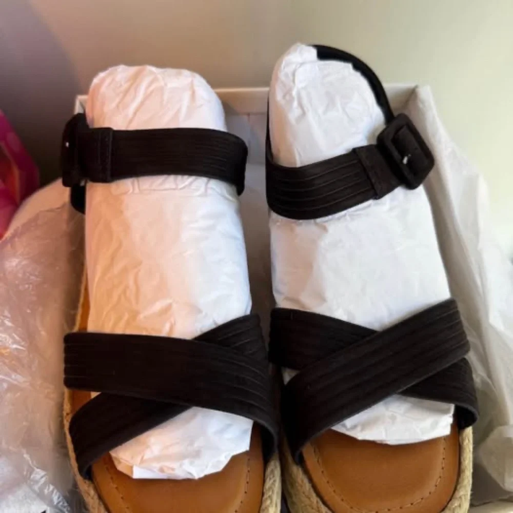Schutz Blisse Platform Wedge Heels Espadrille in Black Size 10